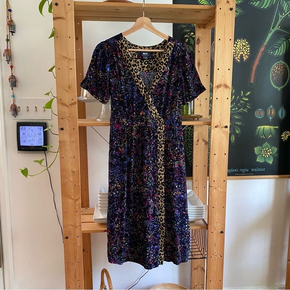 Anthropologie Maeve Black Floral Leopard Print Morgan Wrap Dress 6 - Picture 4 of 16
